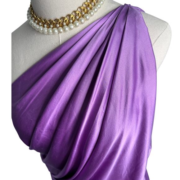 The Sei Asymmetrical Draped Mini Dress One Shoulder Silk Satin Purple size 4 - Picture 7 of 14